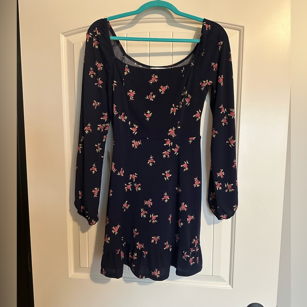 Navy pink floral mini skater dress